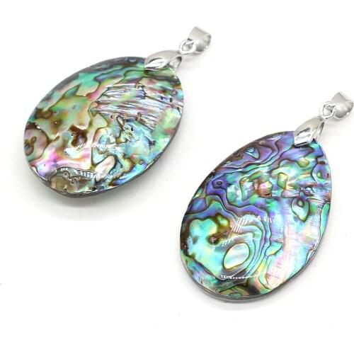Unisex Natural Abalone Shell Pendant Vogue Double-Sided And Single-Sided Egg-Shaped Pendant For Jewelry Making Necklace 28x40mm