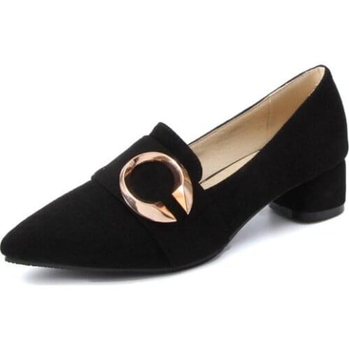 Big Size Pointed metal buckle single shoes ladies high heels women shoes woman pumps