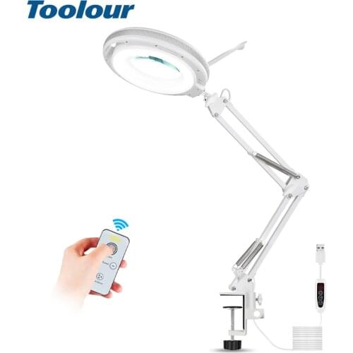 Toolour Wireless Remote Control LED Light 5X Folding Magnifier Table Lamp for Reading Crafts Hobby DIY Welding IlluminationTool