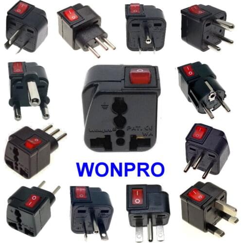 Universal Electrical Plug Adapter For US/UK/AU/EU/Schuko...AC100~250V 10A-16A With On/Off Main LED Switch Wonpro WSA Series