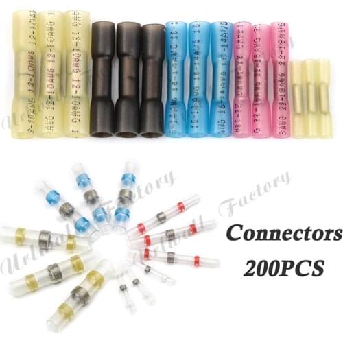 200PCS Thicken Waterproof Heat Shrink Solder Seal Butt Connectors Electrical Wire Cable Soldering Sleeve Crimp Terminals Kit
