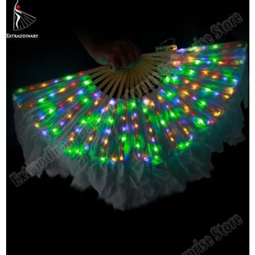 New Belly Dance Led Silk Fan Veil Fans Shiny Pleated Festival Carnival Dance Costume Accessories Stage Performance Props