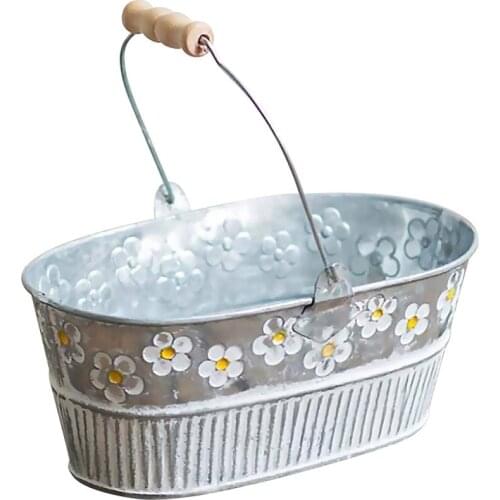 Vintage Tub Garden Bucket Flower Pot Planter Pots Metal Oval With Handle Retro Home Decoration Wedding Window