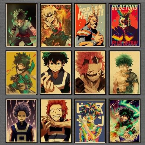 Japanese Anime My Hero Academia Retro poster Home decoration Retro Poster Painting Room Wall stickers Art Decor