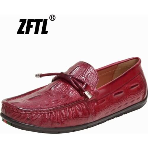 ZFTL NEW mens loafers man Genuine Leather casual shoes Crocodile pattern lazy Large size boat shoes male Driving shoes 179