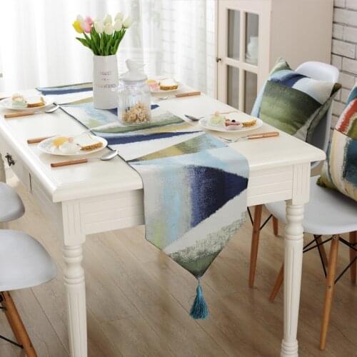 Jacquard Dining Table Runner Colorful Painting Runners Table Cloth With Tassels Home Decor Embroidered Table Runners tafelloper