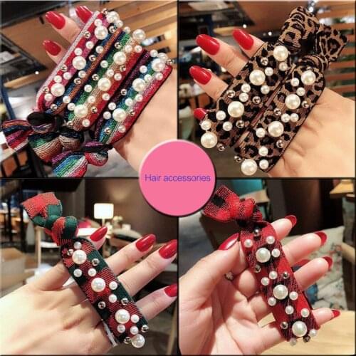 Pearl headband rainbow Leopard hair accessories band rubber bands headbands for women elastic scrunchies pack vintage hairbands