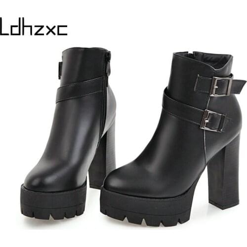 LDHZXC Woman Boots Women Shoes Ladies Platform Ankle Boots Women High Heel Platform Rubber Shoes Boots