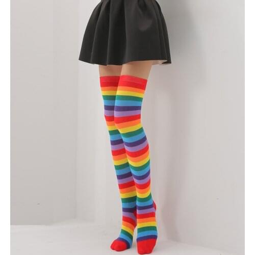 Women Thigh High Mixed Colored Stockings Rainbow Ladies Striped Long Stockings Over The Knee Trendy Stockings Drop Shipping