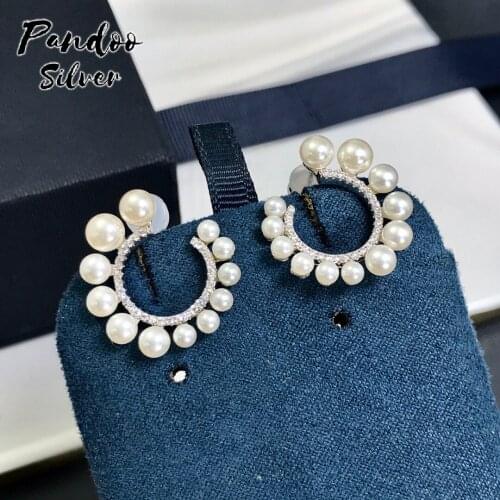 Fashion Charm Sterling Silver Original 1:1 Replica,Silver Valentine Hoop Luxury Earrings With Pearls Jewelry Gift For Female