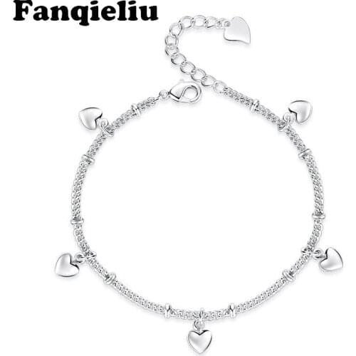 Fanqieliu Adjustable Heart Charms Charm Bracelets For Women S925 Silver Woman Bracelets New Arrival FQL20F228