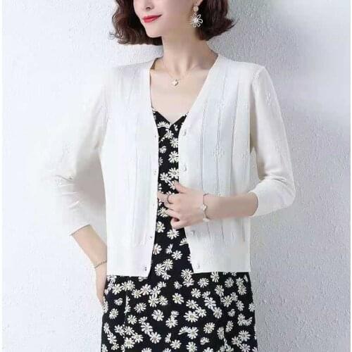Women 2021 Spring Summer New Fashion Knitted Cardigan Coats Female Thin Sunscreen Shirts Ladies Solid Color Short Shawl W141