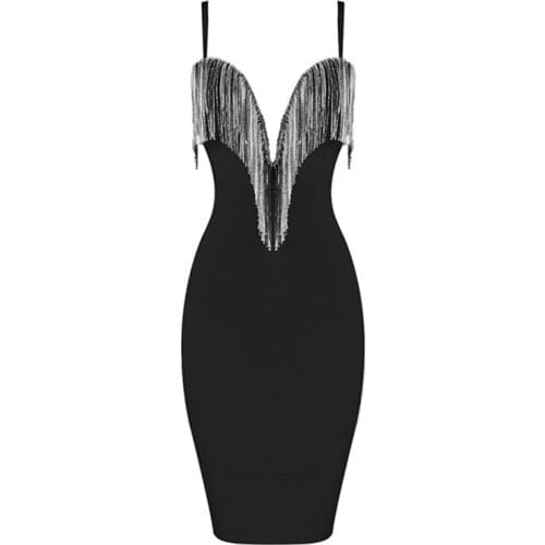 Spaghetti Strap Mini Bandage Dress Women 2021 New Sexy Beading Women Bandage Party Dress Club Celebrity Elegant Bodycon Dress