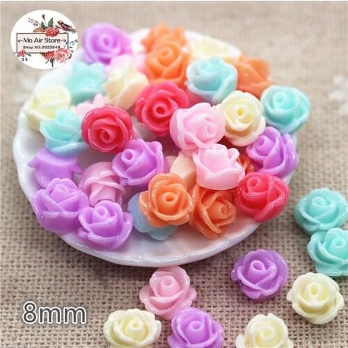 100pcs 8mm Mixed Color small flower resin flatback cabochon DIY jewelry/phone decoration No Hole