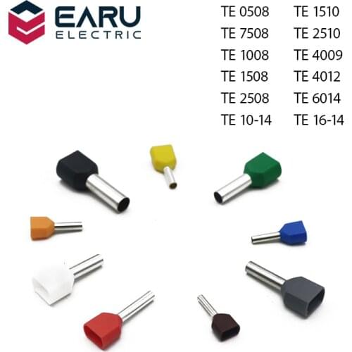 100Pcs TE0508 TE1508 TE7508 Double Pipe Twin Cord Electrical Wire Insulated Ferrules Crimp Terminal Block Connector Terminator