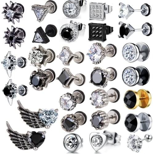 2021 New Black Zircon Small Stainless Steel Stud Earrings For Women Men Boy Punk Rock Hip Hop Ear Jewelry Accessories Earrings