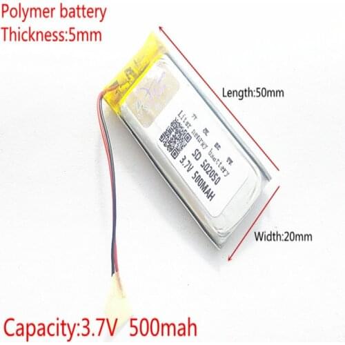 3.7V 500mAh 502050 Lithium Polymer Li-Po li ion Rechargeable Battery cells For Mp3 MP4 MP5 GPS mobile bluetooth