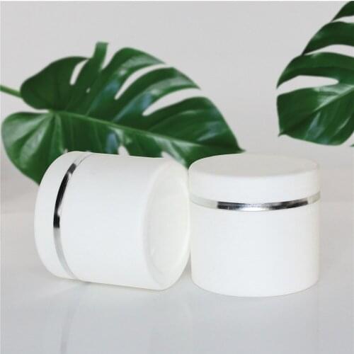 36pcs/lot 30g white plastic makeup cosmetic jar with silver ring, empty double layer cream container with screw cap
