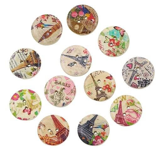 50 Pcs Eiffel Tower Flower 2 Holes Wooden Buttons Sewing DIY Craft Scrapbooking