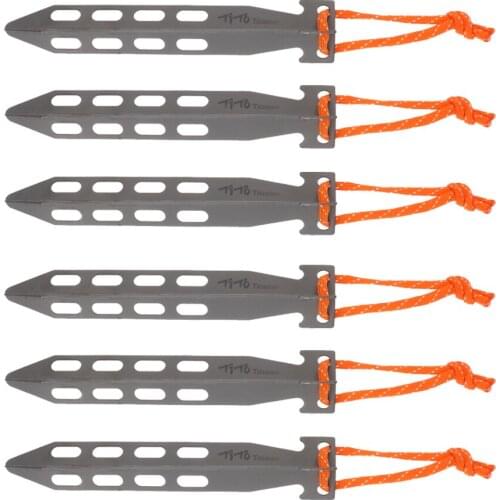 6pcs Outdoor Camping Tent Stakes Titanium Tent Pegs Nails with Rope & Holes on Each Side Decrease Friction