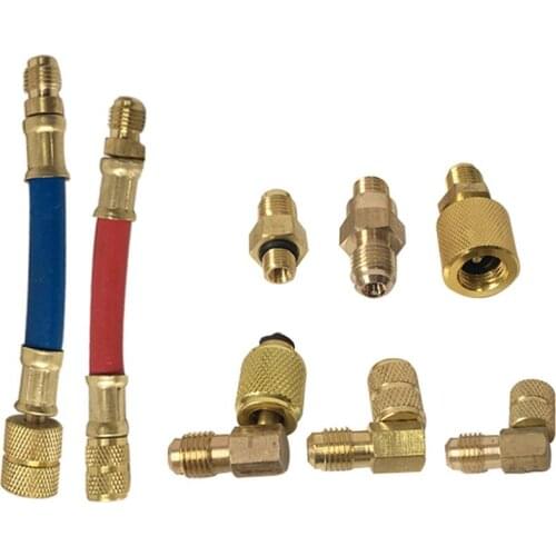 8PCS Universal High-end R134a Cool Gas Transforming Joint R-12A/C Air Conditioning Manifold Converting Brass Adapter Hose Set