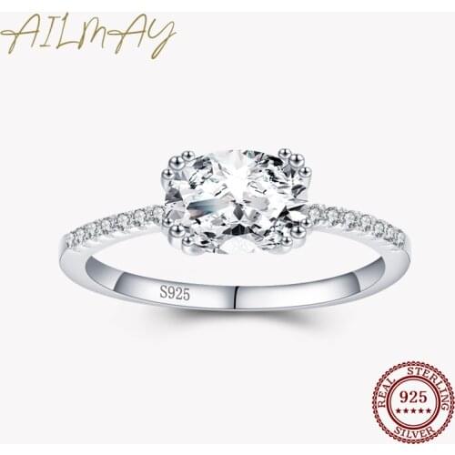 Ailmay Wedding Ring 100% 925 Sterling Silver Sparkling CZ Fashionc Luxury Rings For Women Wedding Engagement Statement Jewelry
