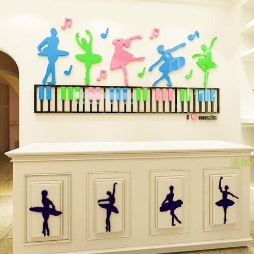 Childrens Room Piano Dancer Acrylic Wall Stickers Music Room Dance Classroom DIY Art Wall Stickers Musical Note Home Decoration