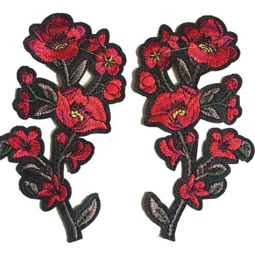 1 Pair Brand Plum Embroideried Patches Stickers 3D Flower Applique Motif Iron on Patch for Clothing Women Wedding Patch