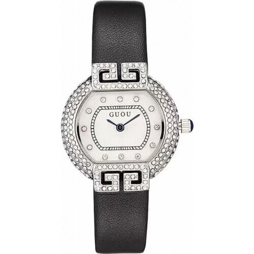 2021 Fashion Guou Top Brand Women Clock With Diamond Gold Leather Ladies Luxury Casual Womens Bracelet Watches Relogio Feminino