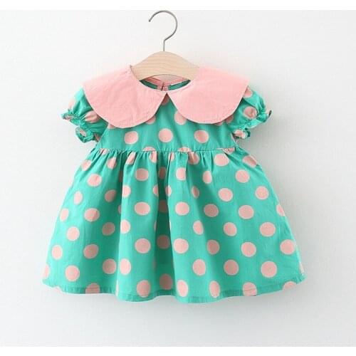 2021 Summer Girls Kids Princess Short Sleeve Dress Children Baby Infants Dot Polka Pleated Dresses Casual Vestidos