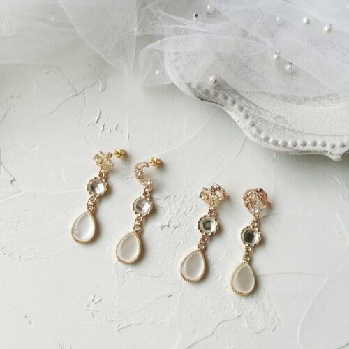 Eegant Glass Water Drop Pendant Korean Clip Earrings For Women Rehinestone Moon Star Clip On Earrings No Pierced Ears Hole