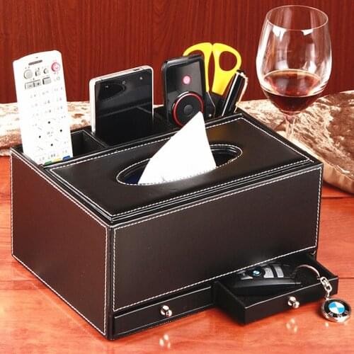 Home Fashion Multifunctional Leather Tissue Pumping Box Desktop Remote Control Storage Box Drawer