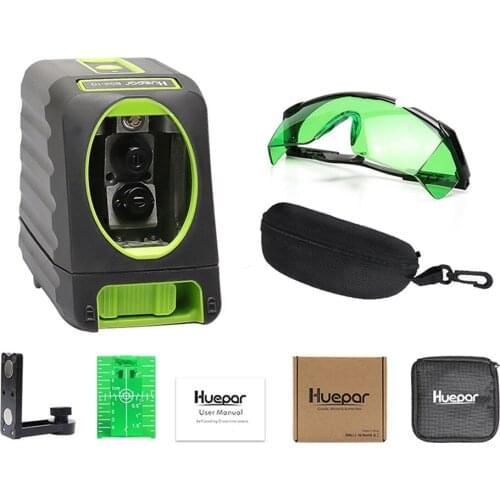 Huepar Self-leveling Green Beam Cross Line Laser Level+Huepar Digital LCD Laser Receiver+Huepar Safety Laser Enhancement Glasses