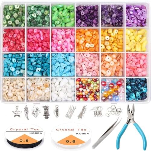 Natural Gemstone Crystal Chip Beads with Spacer Stone Bicone Beads Kit for DIY Necklace Bracelet Earring Jewelry Making Supplies