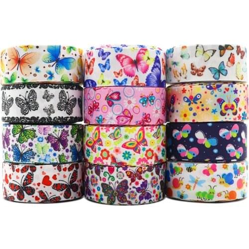 10 Yards 1"25MM Grosgrain Ribbon Butterfly Printed Ribbon For Hair Bows DIY Crafts Handmade Accessories Y2021010402