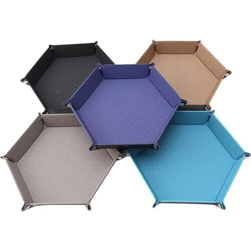 Storage Tray Creative Hexagonal Pu Flannel Dice Plate Folding Storage Box Sieve Game Tray