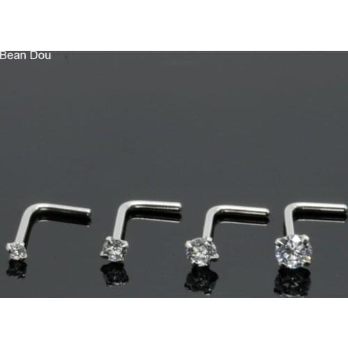Fashion Nose Studs Nose Rings 316L Titanium Steel Cubic Zirconia 1.5mm 2.0mm 2.5mm 3.0mm L Shape 20G Womens Piercing Jewelry