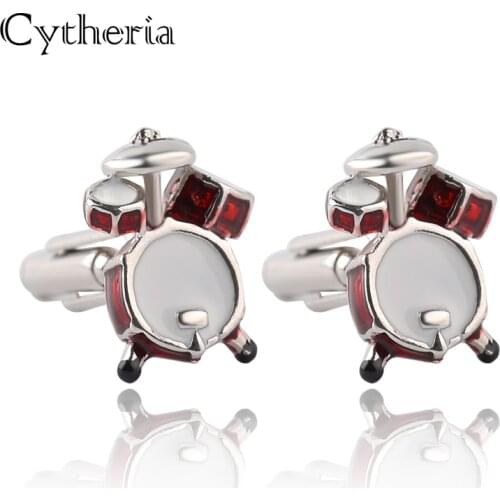 Drum set Cufflinks For Men French Shirt metal Cuff Links Party Club 3D Red White drums Cufflink Buttons Gift for musical lover