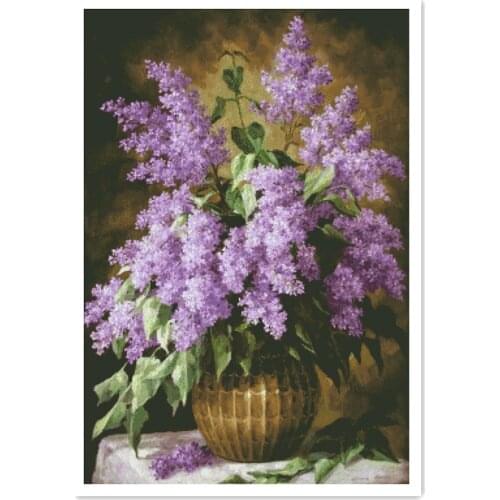 Spring bouquet - lilac cross stitch kit flowers 18ct 14ct 11ct white fabric cotton thread embroidery DIY handmade needlework