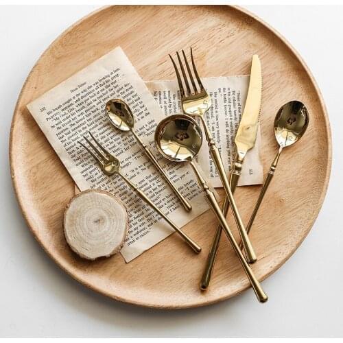 Stainless steel golden cutlery set mirror polished tableware cutlery dinner knife and fork food tools kitchen cutlery set
