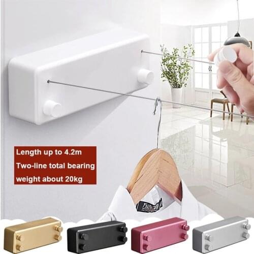New Clothes Line Dryer Indoor Outdoor Retractable Stainless String Clothesline Laundry Hangers Wall Dryer Double Layer Rack