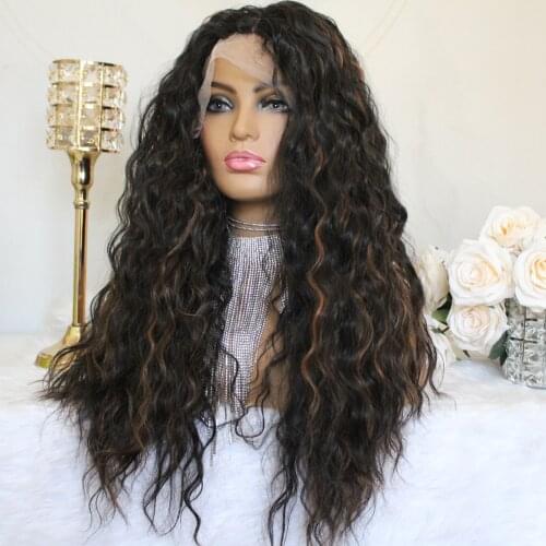 Highlight Ombre T Part Lace Wig Curly Synthetic Wigs #1b/30 Deep Wave Wigs For Women 22inch