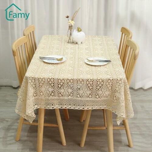 Pastral Tablecloth Crochet Hollow Beige Cotton Fabric Table Cloth Take Pictures DIY Living Room Home Decorations Table Cover Mat