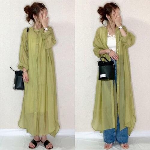 Casual mint green long shirt dress spring 2021 korean japan long maxi robe dresses Irregular femem vestiods one piece dress