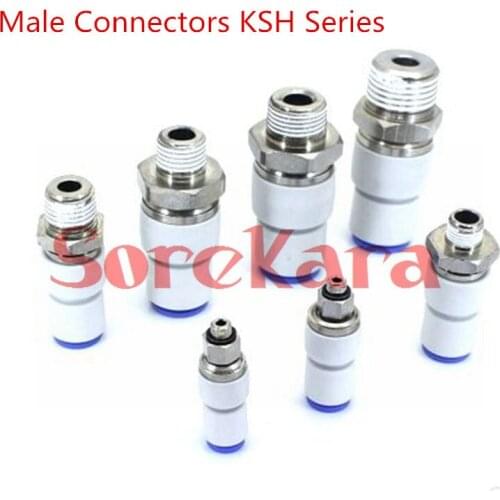 Fit Tube O/D 4/6/8/10/12mm M5 1/8" 1/4" 3/8" 1/2" BSP Joint Stright Rotary One Touch Fitting Connectors KSH Series