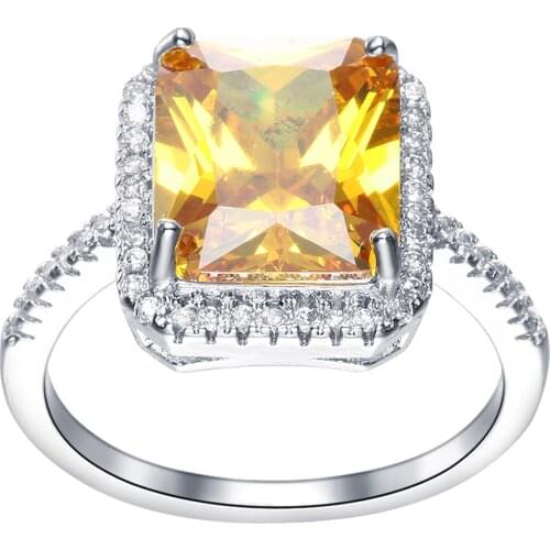 Luxury imitation yellow Crystal Fashion Silver color Yellow CZ zircon Jewelry Wedding Rings Charming Jewellery Women Bijoux
