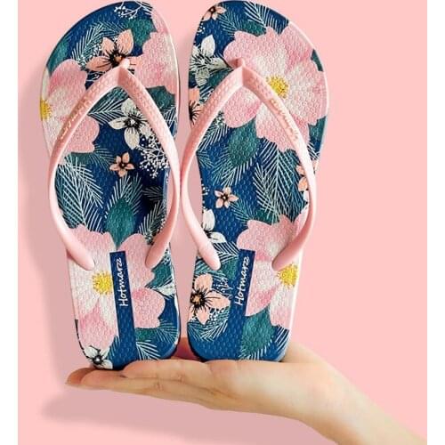 Printing Floral Womens Flip Flops for 2021 Summer Soft Soled Non-slip Waterproof Long Wear Does't Stink Females Beach Shoes