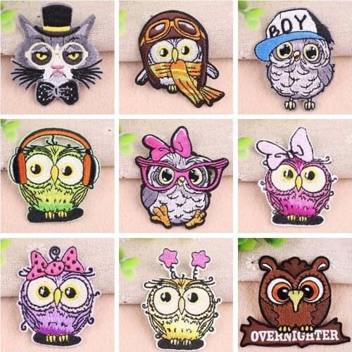 Fine Baby Owl Embroidered Iron-On Patch Stalker Badges Cute Cartoon Patches For Clothes Stickers Applique Stripe On Clothes