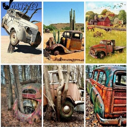 Vintage Car Diamond Painting Desert Mosaic 5D Diy Landscape Cross Stitch Kit Handmade Inlaid Wall Decoration Craft Gift Design
