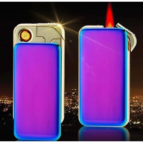 Air Electricity Mixed Double Charging Inflatable Two Metal Boutique Windproof Lighter Gadget for Men Technology Smoke Accesoires